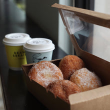 Load image into Gallery viewer, bb donuts, brawn & brains coffee, donuts, classic sugar, cinnamon spice, lemon curd, key lime curd, housemade kaya