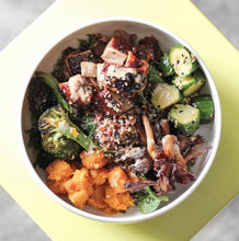 Load image into Gallery viewer, brawn &amp; brains coffee, Hearty Grain Bowl with Long Grain Rice, Quinoa, Roasted Broccoli, Pumpkin, Mushrooms with Japanese Style Silken Tofu / Teriyaki Chicken
